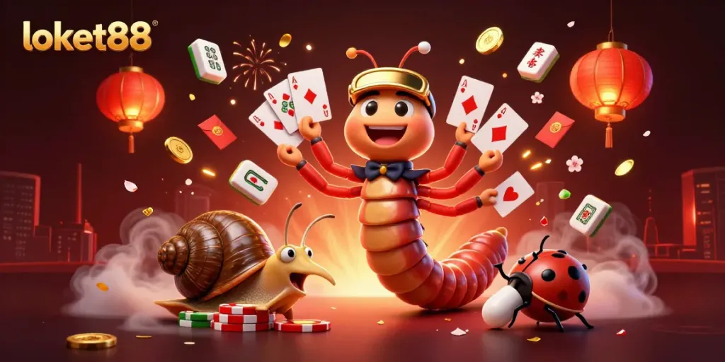 Engage in thrilling gaming action at loket88 with a millipede dealer and vibrant casino elements.