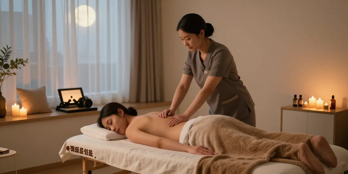 Relaxing 잠실출장안마 experience in a serene home setting with warm lighting and soothing ambiance.