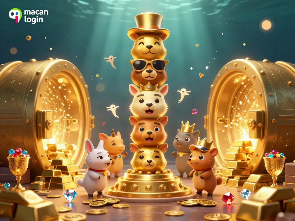 Experience the thrill of qqmacan login with vibrant casino visuals featuring golden treasures and a lively totem pole.